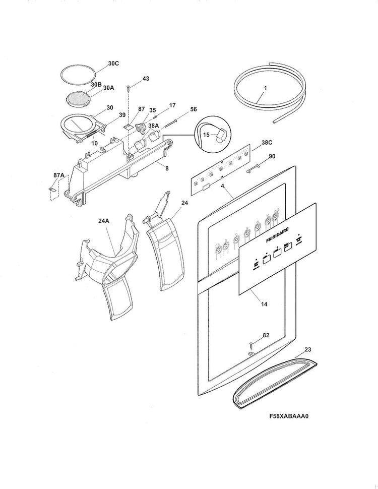 Ice & Water Dispenser Diagram and Parts List for FFHS2622MSU  Frigidaire Refrigerator