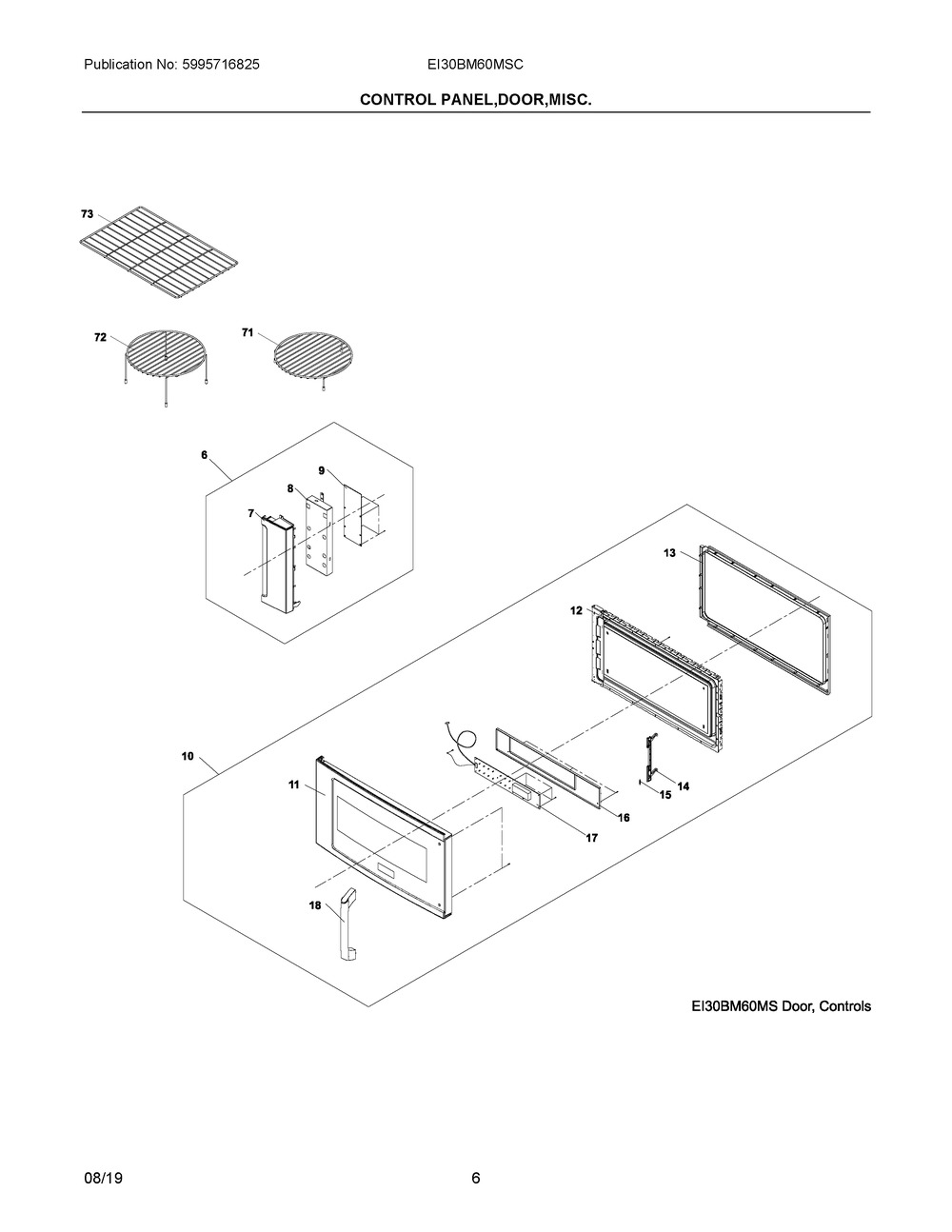 Control Panel,door,misc. Diagram and Parts List for EI30BM60MSC  Frigidaire Microwave