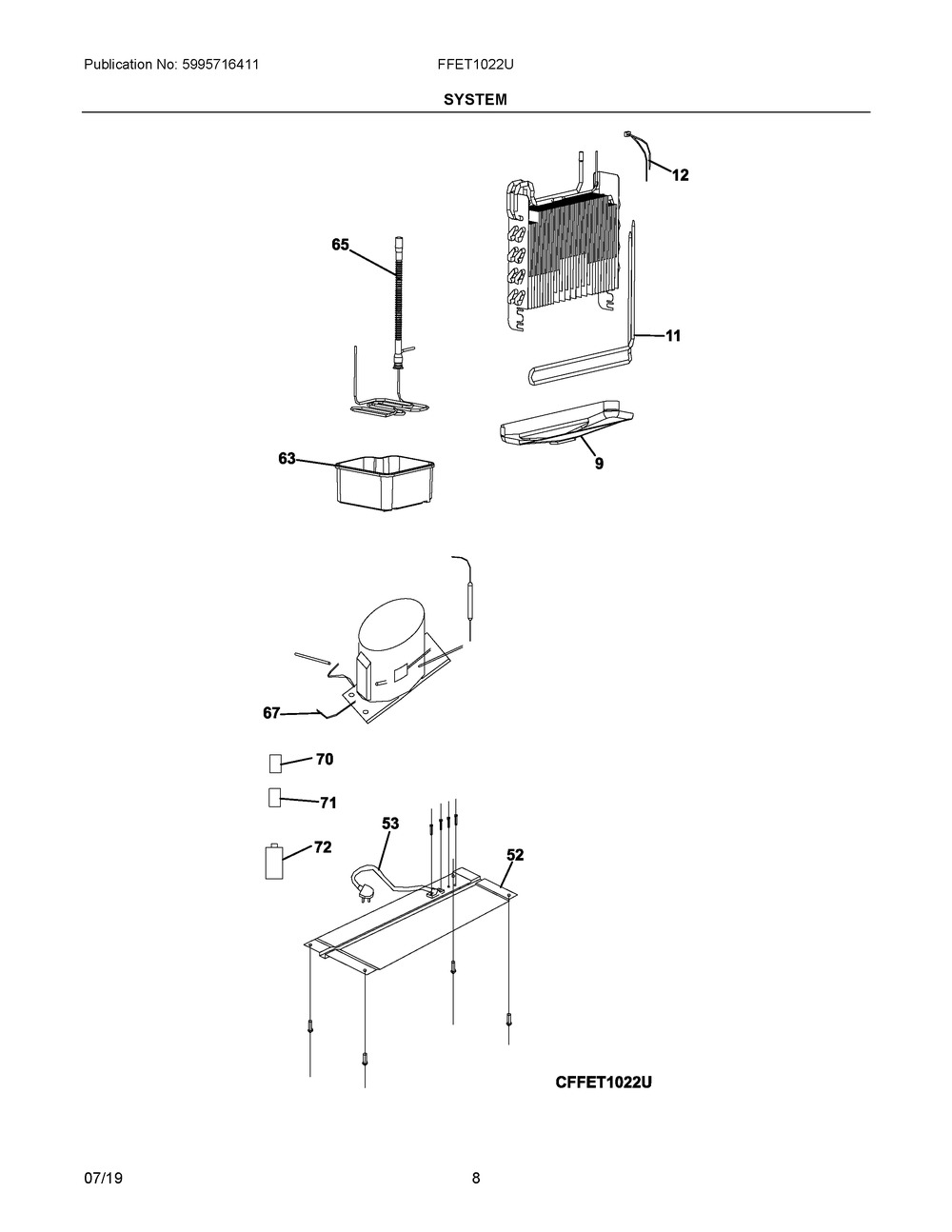 System Diagram and Parts List for FFET1022UV  Frigidaire Refrigerator