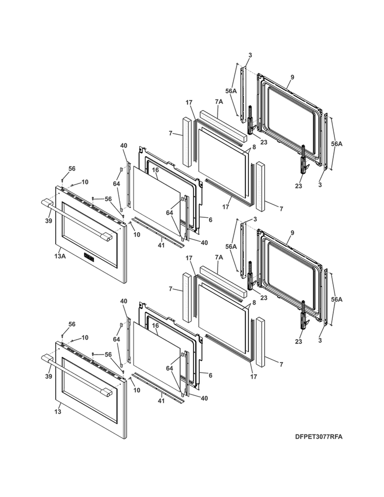 Doors Diagram and Parts List for FPET3077RFA  Frigidaire Wall Oven