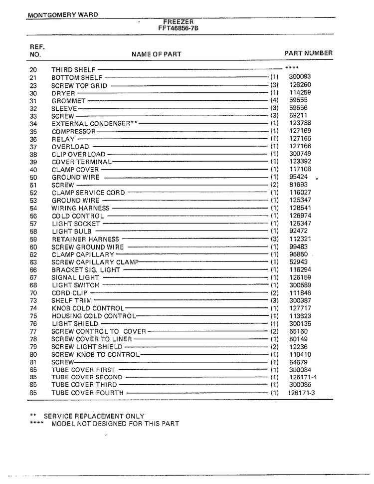 Freezer Page 4 Diagram and Parts List for 46856B-7  Frigidaire Freezer