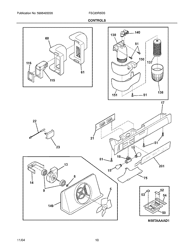 CONTROLS Diagram and Parts List for FSC23R5DSB1  Frigidaire Refrigerator