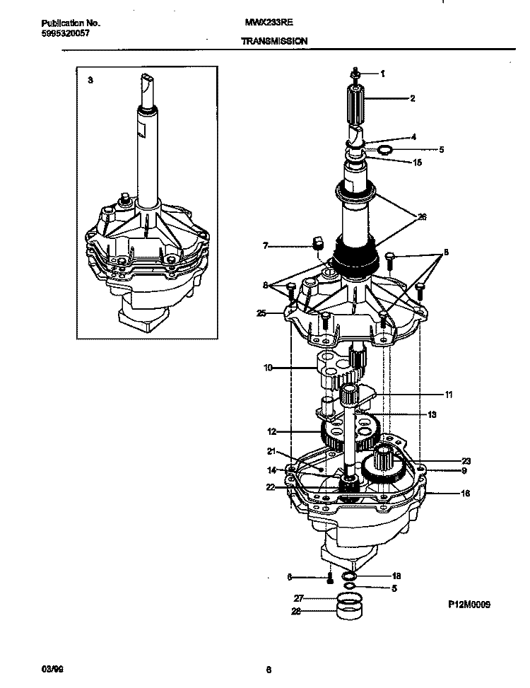 TRANSMISSION Diagram and Parts List for MWX233RED3  Frigidaire Washer