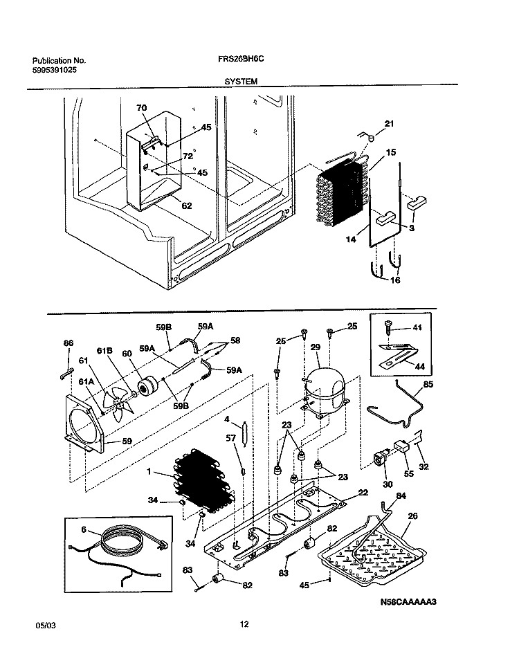 SYSTEM Diagram and Parts List for FRS26BH6CS1  Frigidaire Refrigerator