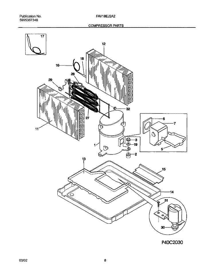 COMPRESSOR PARTS Diagram and Parts List for FAV18EJ2A3  Frigidaire Air Conditioner