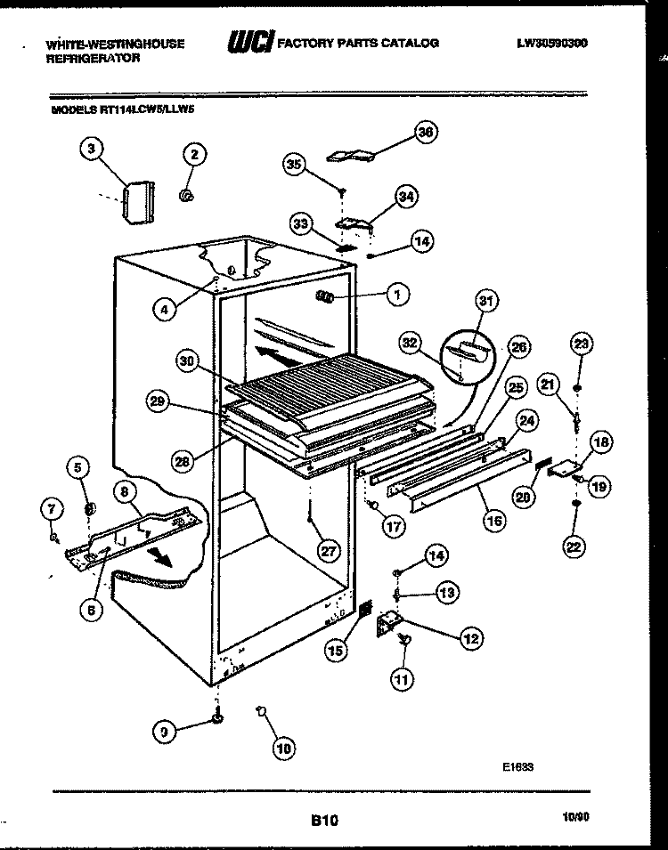 CABINET PARTS Diagram and Parts List for RT114LCD5  Frigidaire Refrigerator