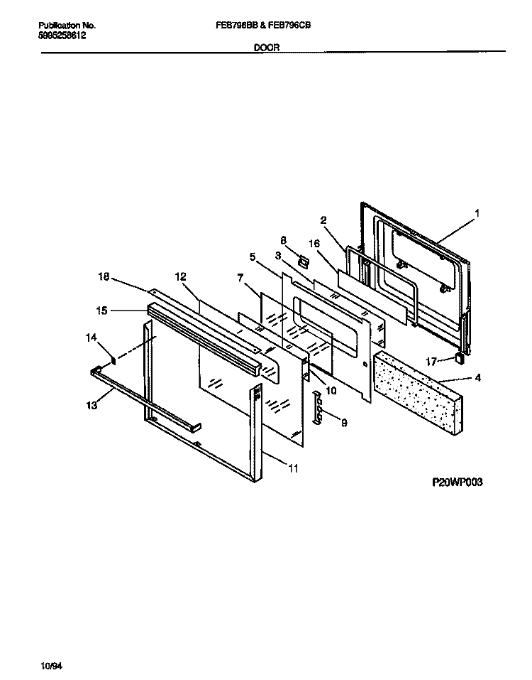 DOOR Diagram and Parts List for FEB796BBBA  Frigidaire Microwave Oven Combo