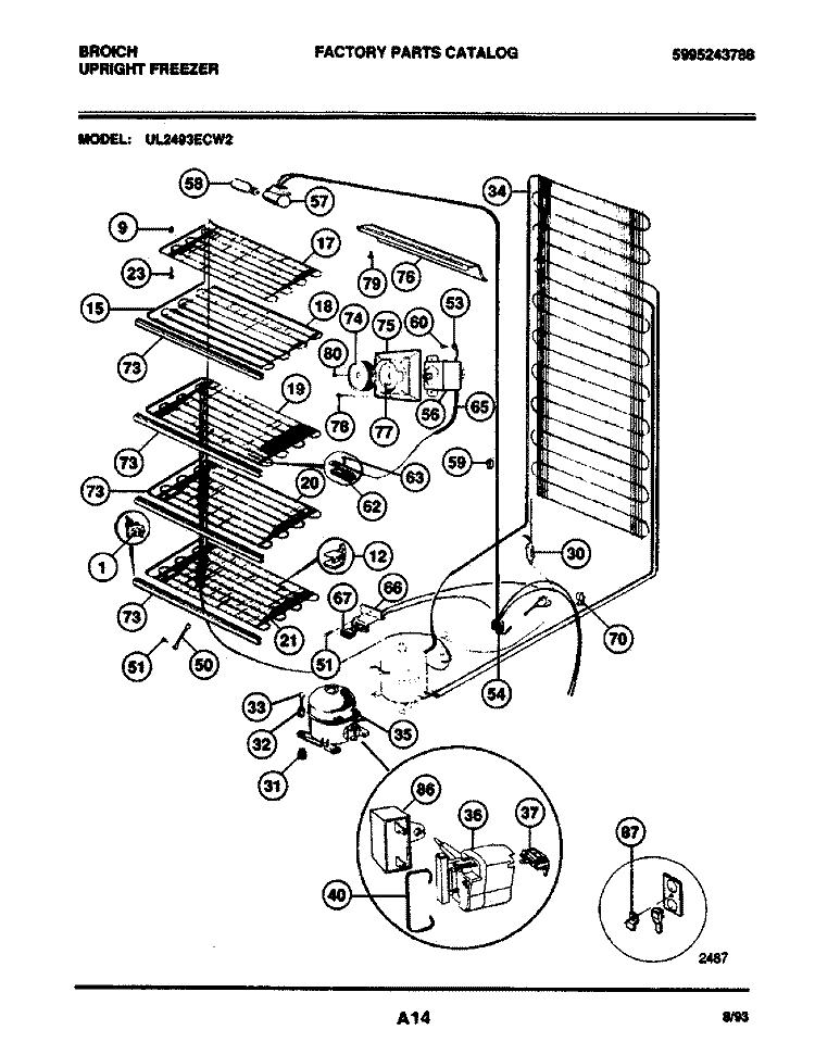 SYSTEM Diagram and Parts List for UL2493ECW2  Electrolux Freezer