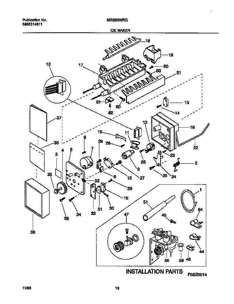 ICE MAKER Diagram and Parts List for MRS20WRGD1  Frigidaire Refrigerator