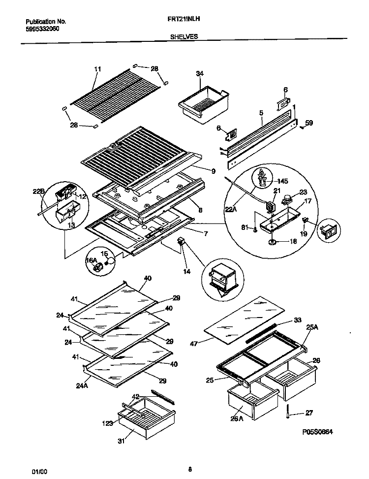 SHELVES Diagram and Parts List for FRT21INLHB1  Frigidaire Refrigerator