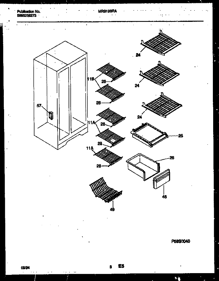 SHELVES AND SUPPORTS Diagram and Parts List for MRS19BRAW1  Frigidaire Refrigerator