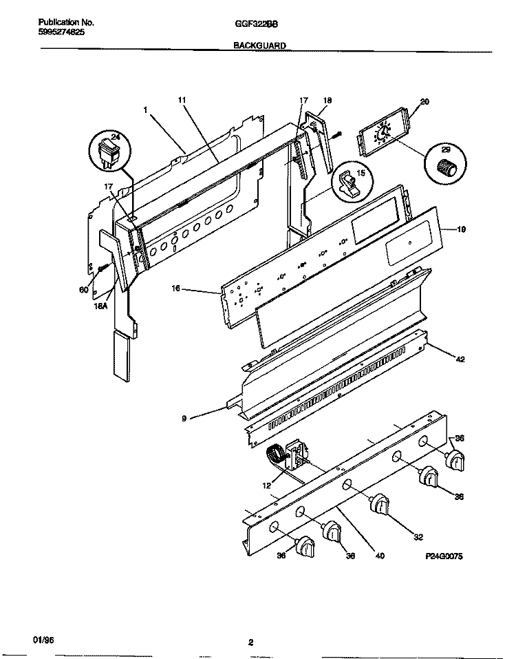 BACKGUARD Diagram and Parts List for GGF322BBWD  Gibson Range