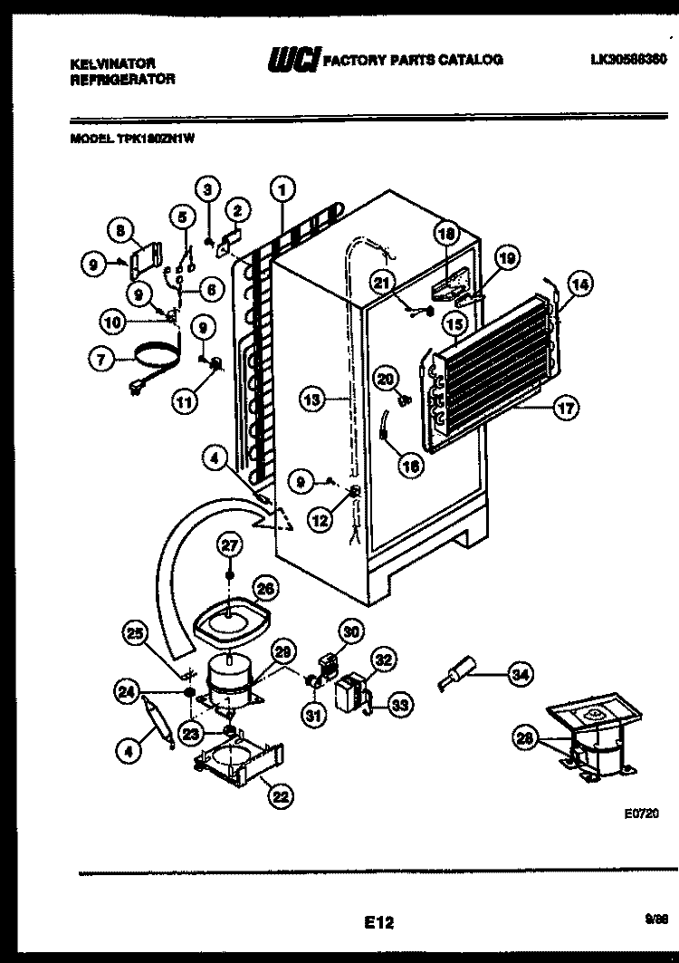 SYSTEM AND AUTOMATIC DEFROST PARTS Diagram and Parts List for TPK180ZN1W  Kelvinator Refrigerator