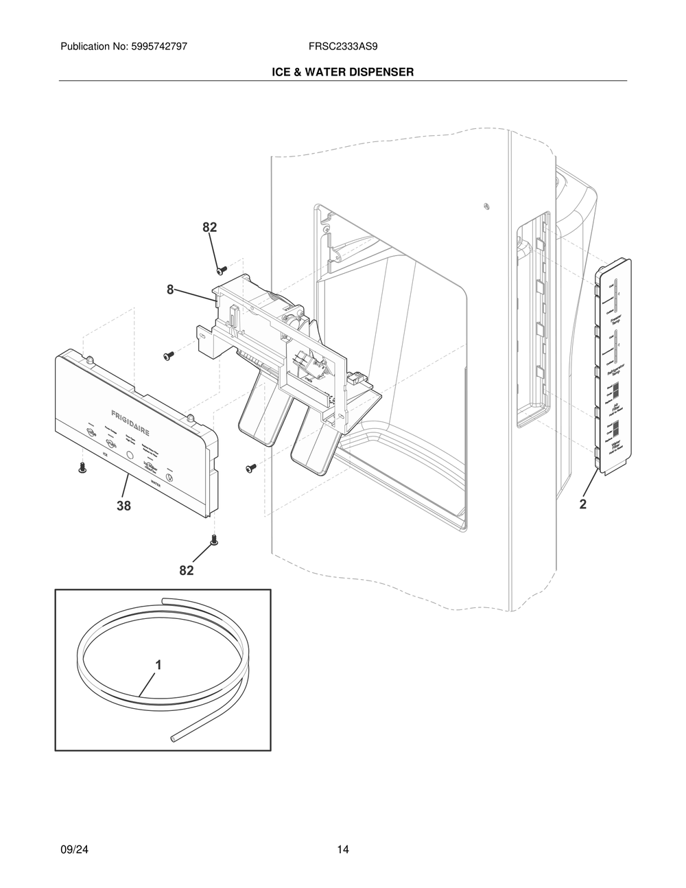 Ice And Water Dispenser Diagram and Parts List for FRSC2333AS9  Frigidaire Refrigerator