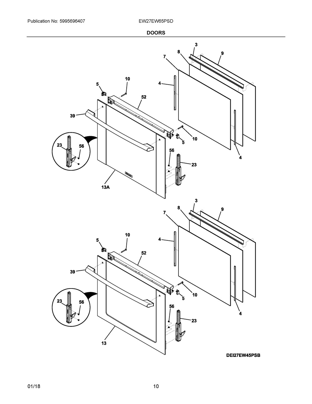 Doors Diagram and Parts List for EW27EW65PSD  Frigidaire Wall Oven
