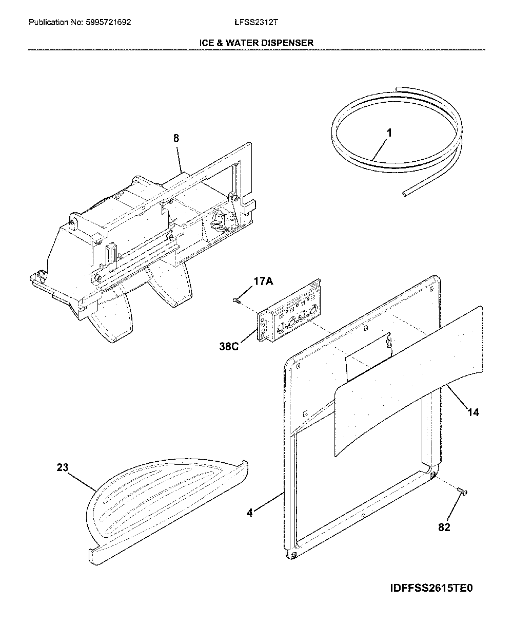 Dispenser Diagram and Parts List for LFSS2312TP4  Frigidaire Refrigerator