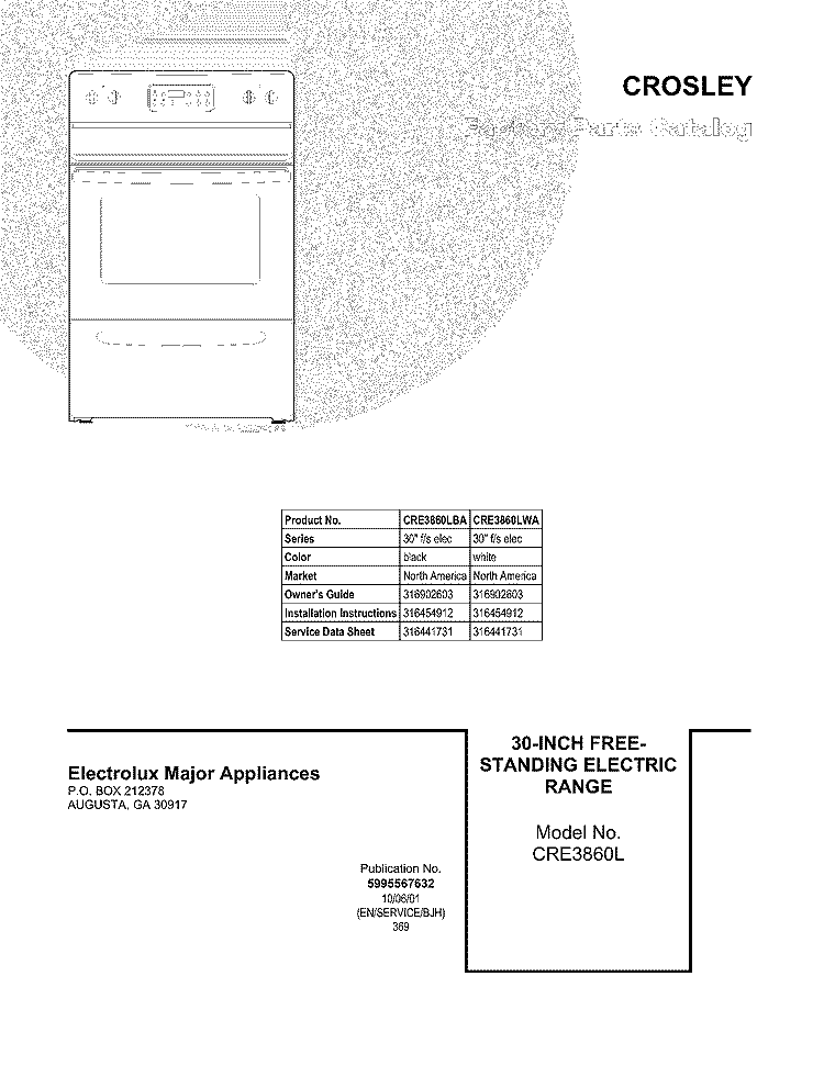 COVER Diagram and Parts List for CRE3860LBA  Crosley Range