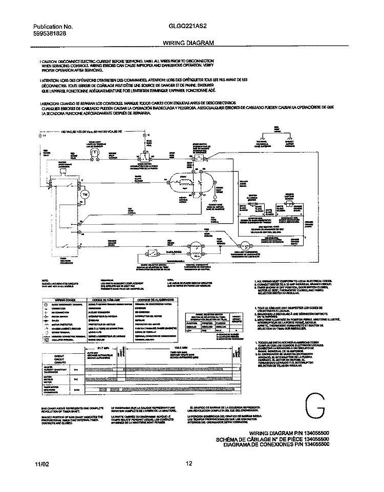 WIRING DIAGRAM Diagram and Parts List for GLGQ221AS2  Frigidaire Dryer
