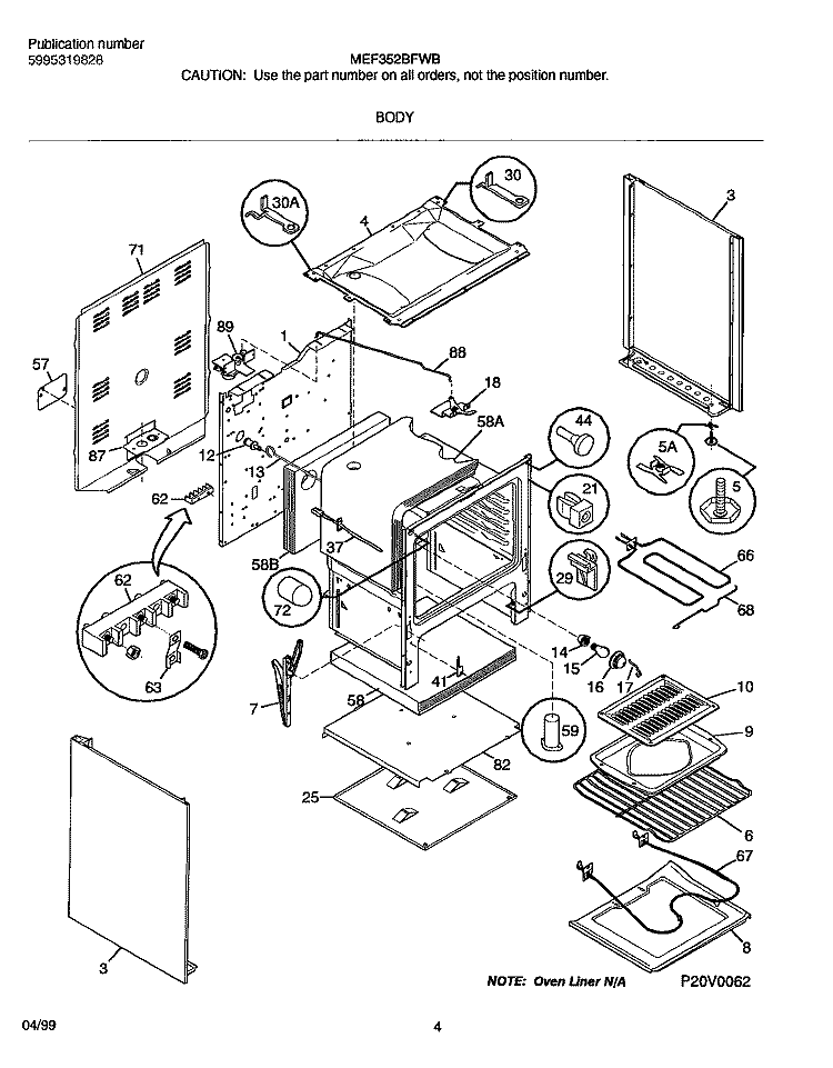 BODY Diagram and Parts List for MEF352BFWB  Frigidaire Range