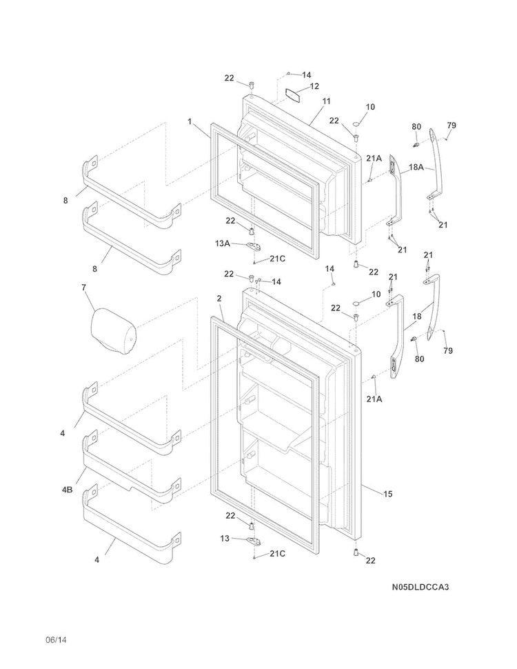 Doors Diagram and Parts List for FFHI1817LBA  Frigidaire Refrigerator