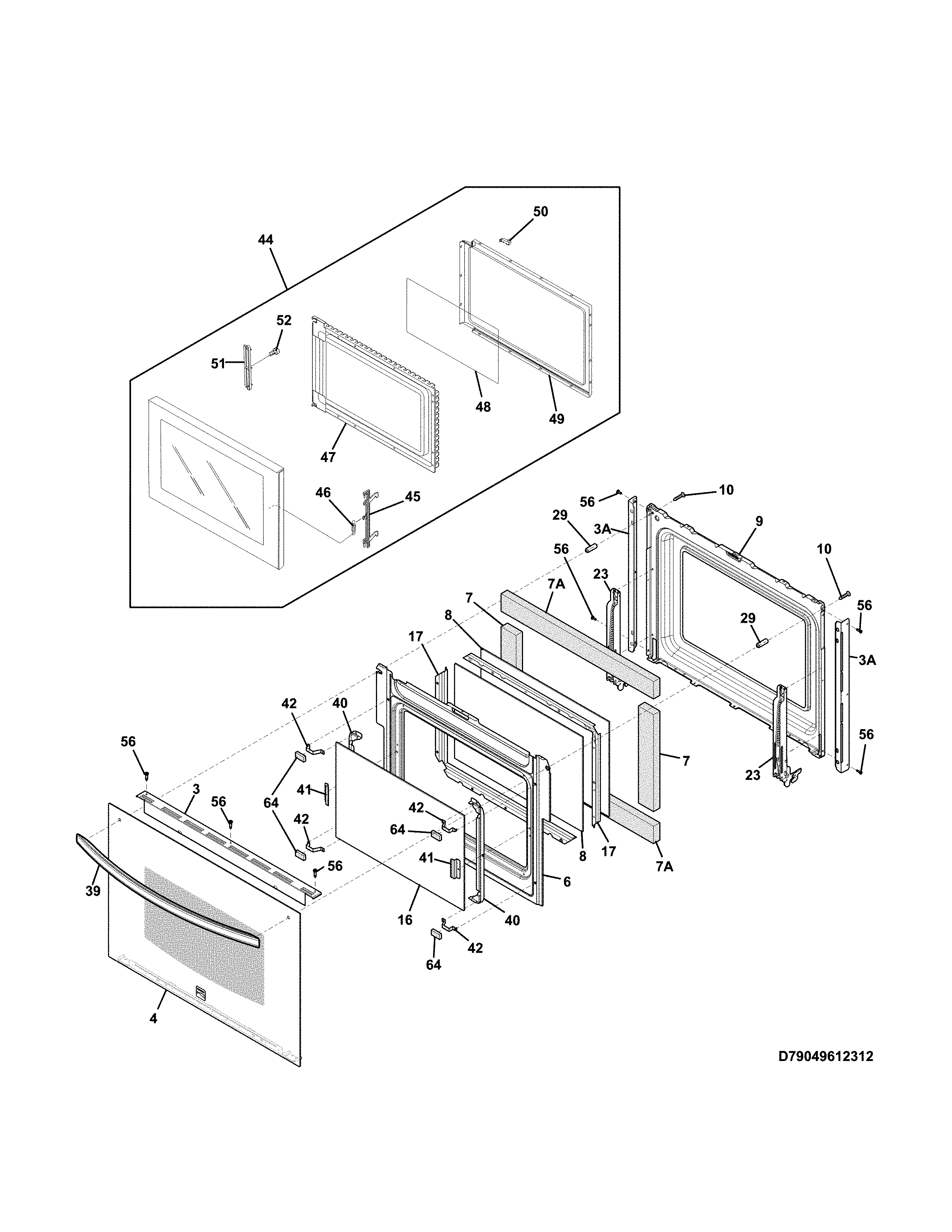 Doors Diagram and Parts List for 79049612314  Kenmore Microwave