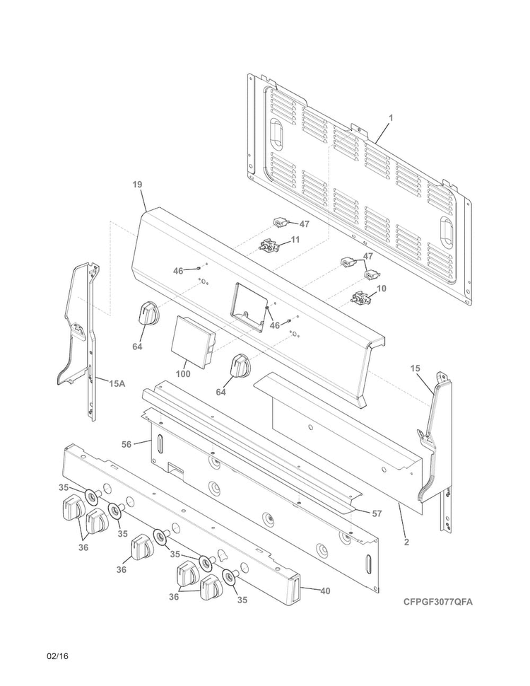Backguard Diagram and Parts List for FPGF3077QFB  Frigidaire Range