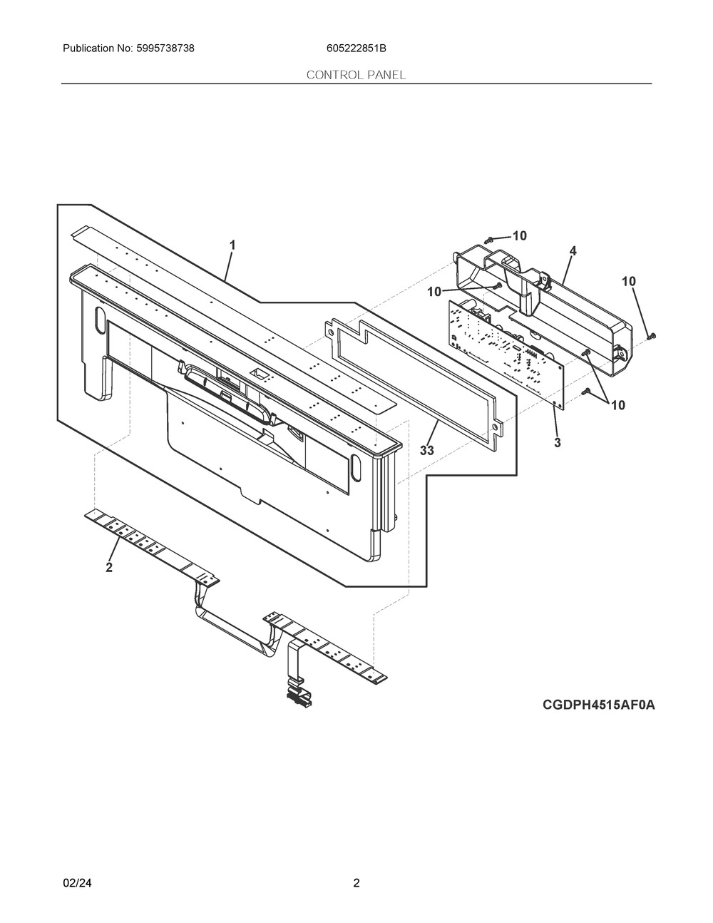 Control Panel Diagram and Parts List for 605222851B  Frigidaire Dishwasher