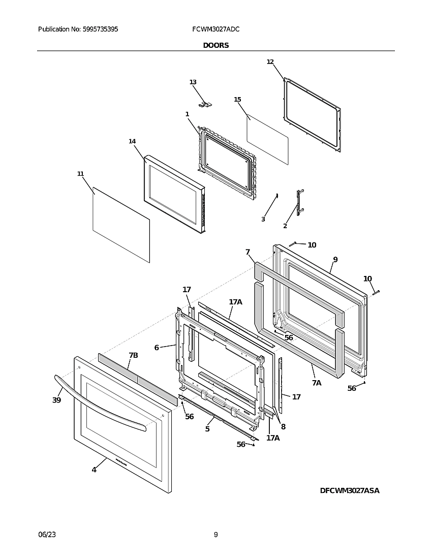 Door Diagram and Parts List for FCWM3027ADC  Frigidaire Range Hood