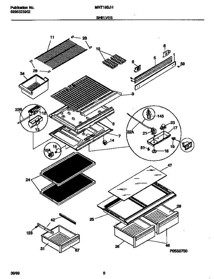 SHELVES Diagram and Parts List for MRT18SJHD0  Frigidaire Refrigerator