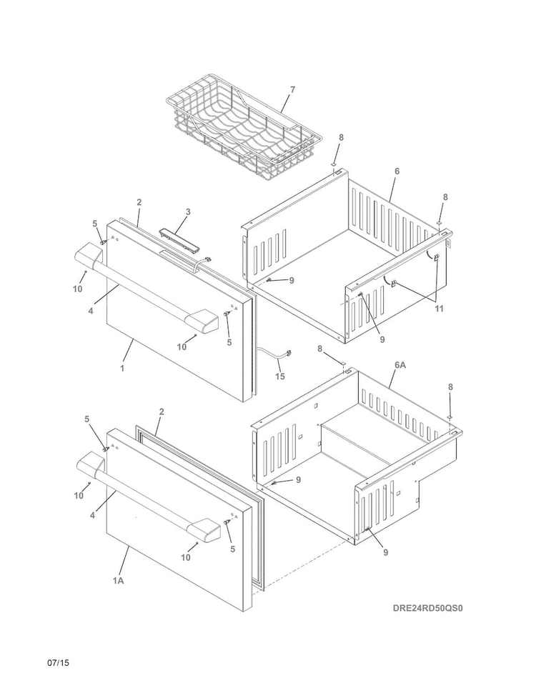 Drawers Diagram and Parts List for E24RD50QS0  Electrolux Refrigerator