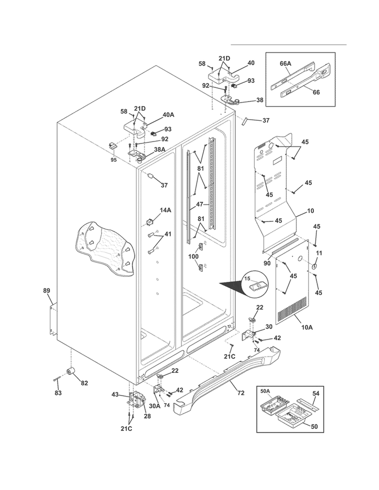 Cabinet Diagram and Parts List for EI23CS35KB1  Electrolux Refrigerator