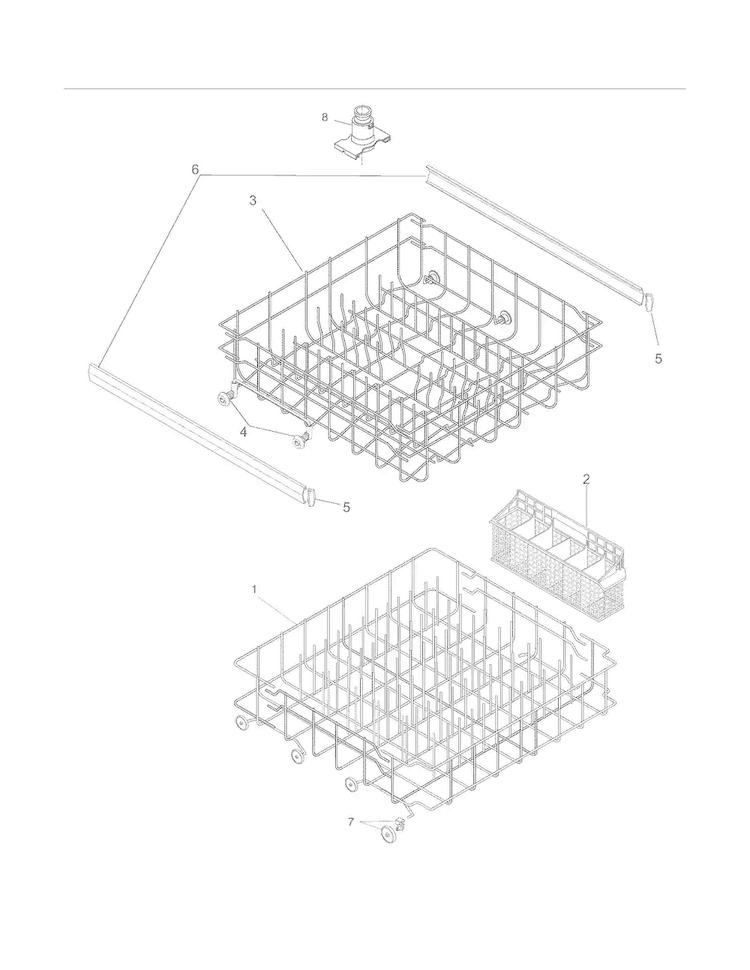 Racks Diagram and Parts List for FFBD2406NS0A  Frigidaire Dishwasher