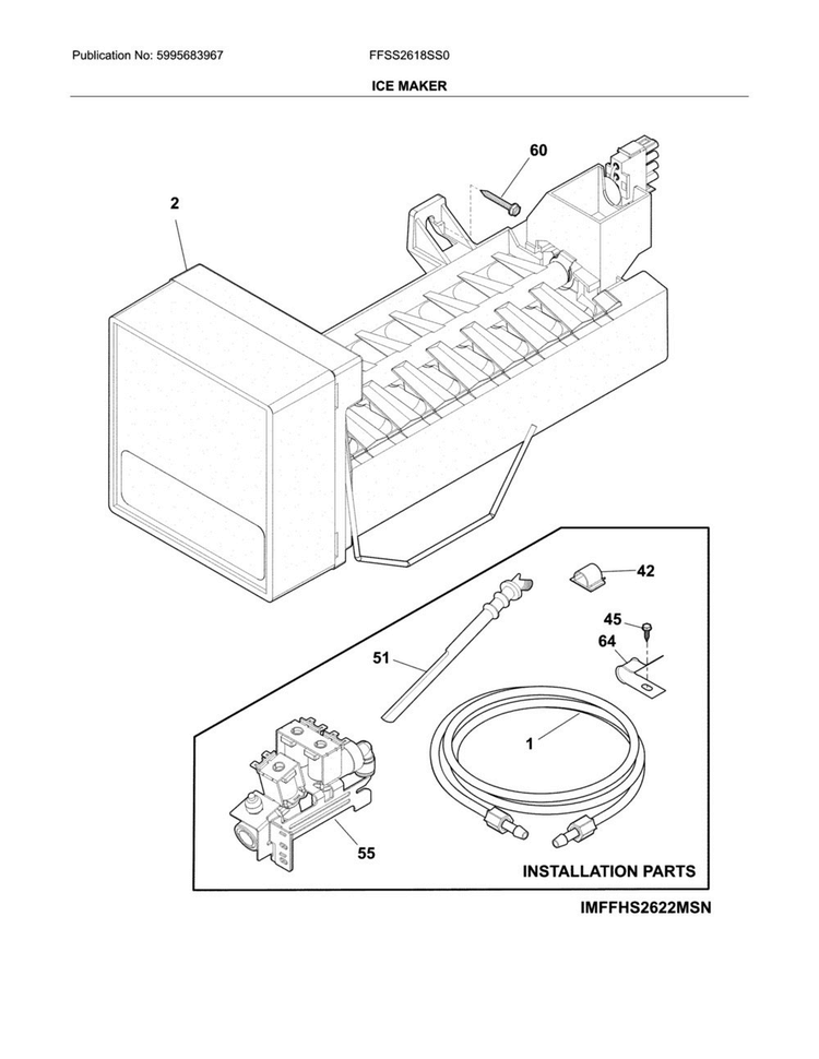 Ice Maker Diagram and Parts List for FFSS2618SS0  Frigidaire Refrigerator