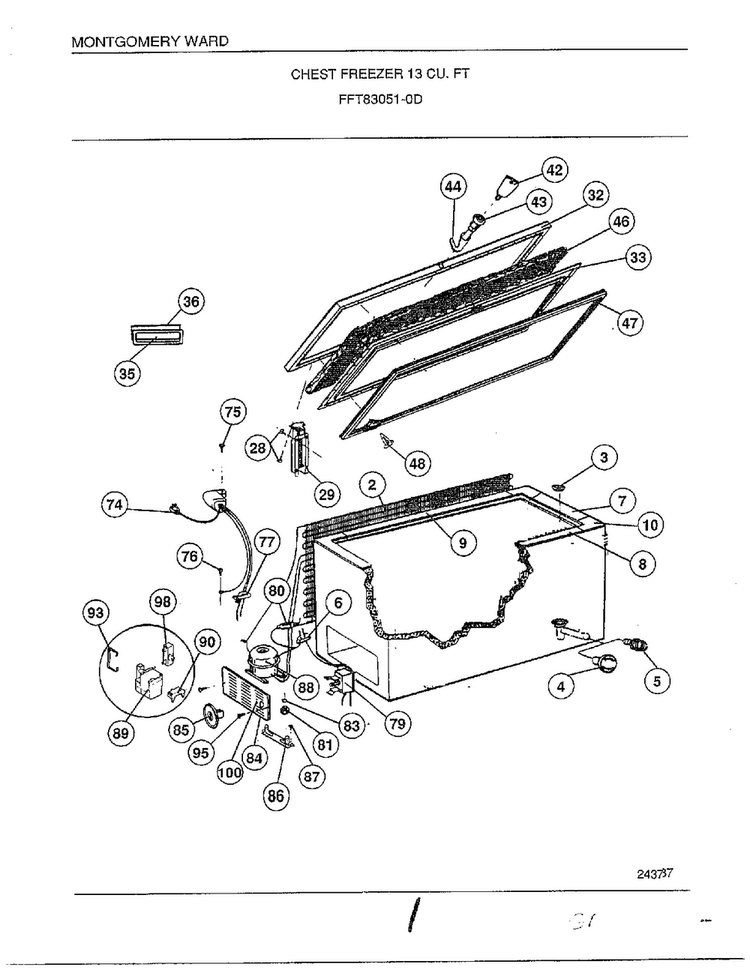 Chest Freezer 13 Cu. Ft. Diagram and Parts List for 83051-0D  Frigidaire Freezer