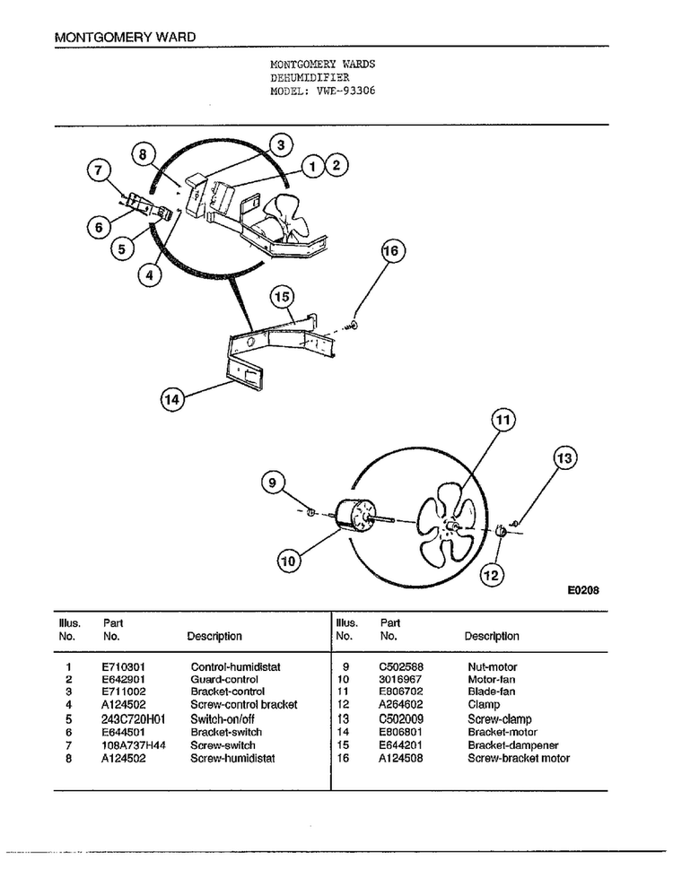 Dehumidifier Page 3 Diagram and Parts List for 93306  Frigidaire Dehumidifier