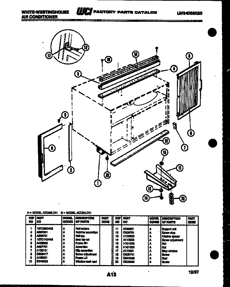 CABINET AND INSTALLATION PARTS Diagram and Parts List for AC065L7A1  Frigidaire Air Conditioner