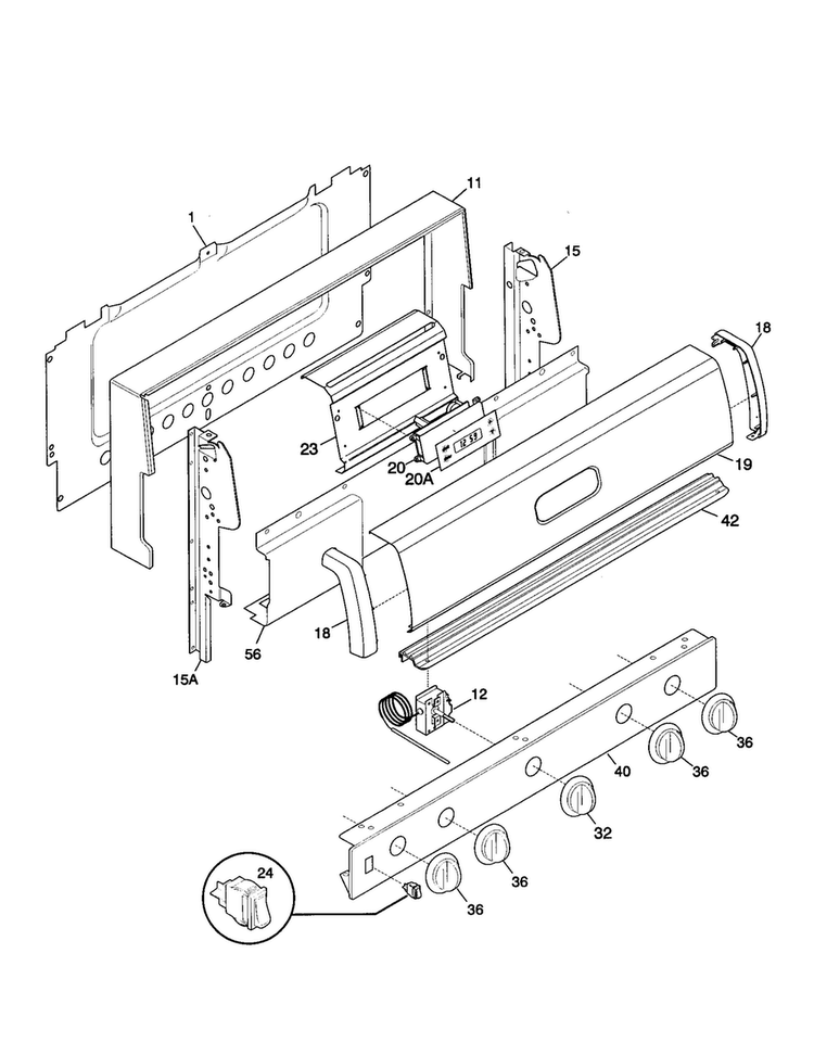 Backguard Diagram and Parts List for TGF324WHSA  Tappan Range
