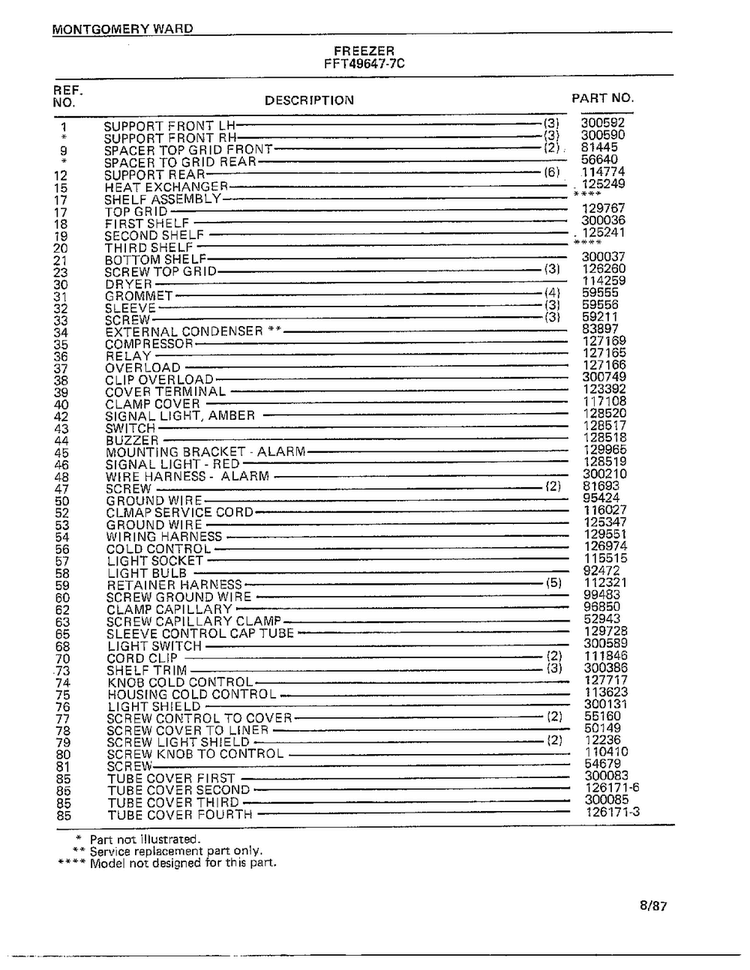 Freezer Page 6 Diagram and Parts List for 49647-7C  Frigidaire Freezer
