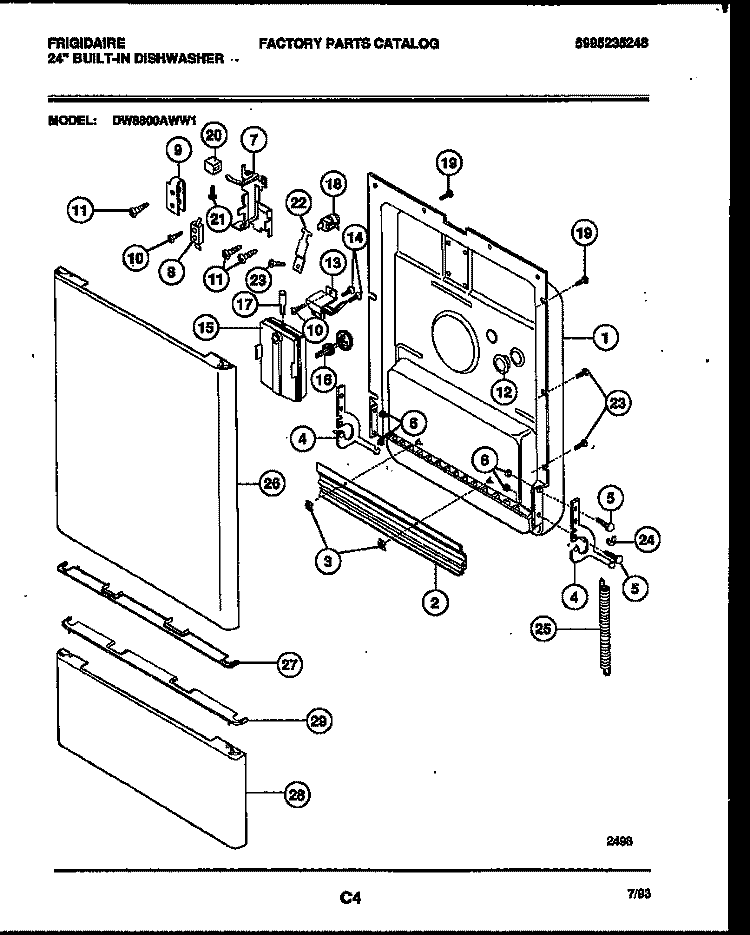 DOOR PARTS Diagram and Parts List for DW8800AWW1  Frigidaire Dishwasher