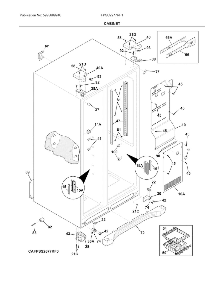 Cabinet Diagram and Parts List for FPSC2277RF1  Frigidaire Refrigerator