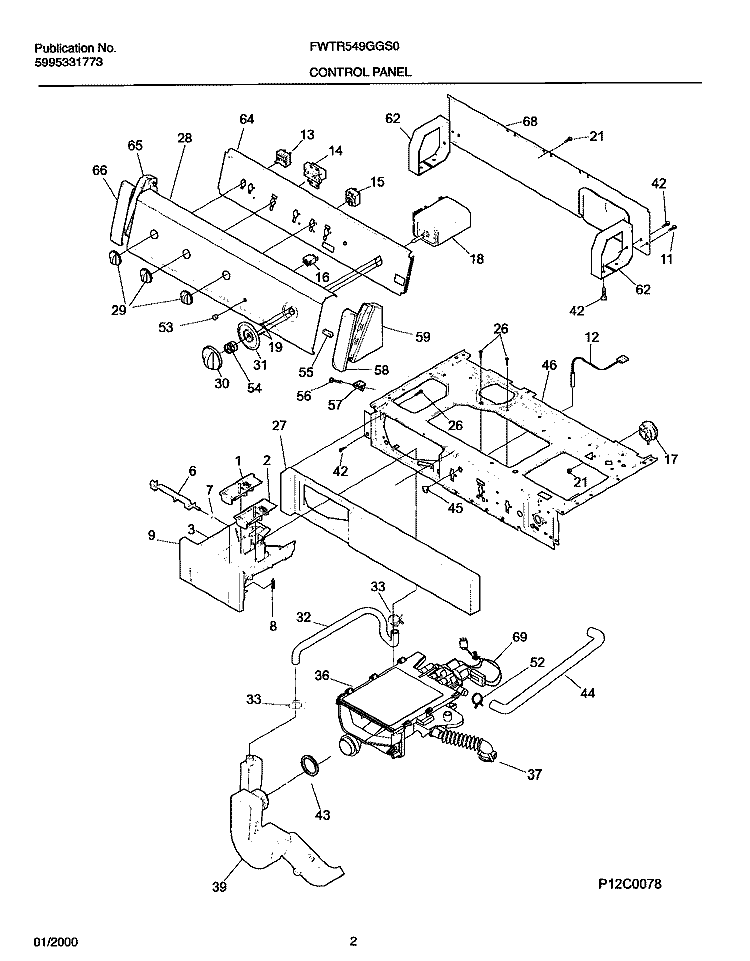 CONTROL PANEL Diagram and Parts List for FWTR549GGS0  Frigidaire Washer