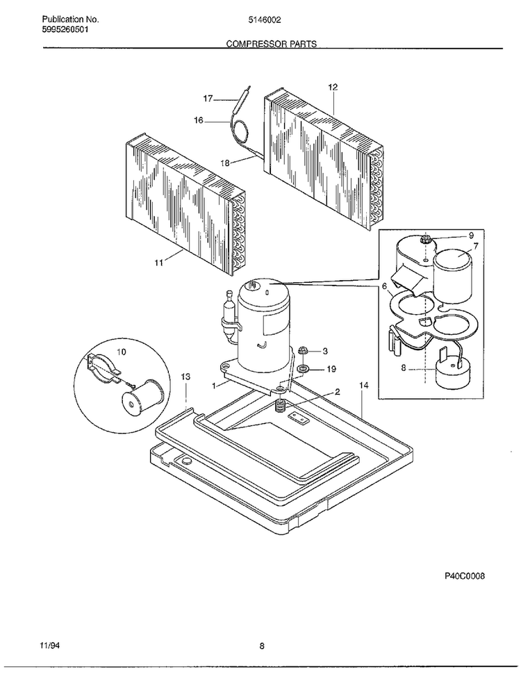 Compressor Parts Diagram and Parts List for 5146002A  Frigidaire Air Conditioner