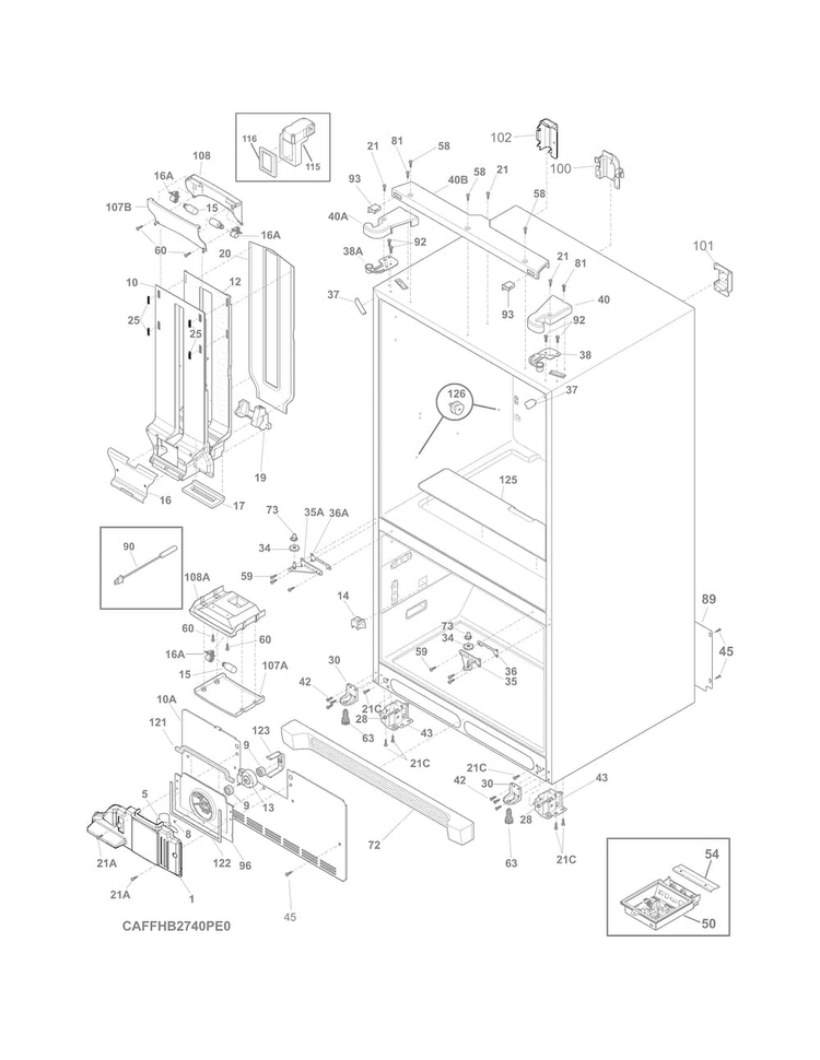 Cabinet Diagram and Parts List for LFHB2741PF5A  Frigidaire Refrigerator