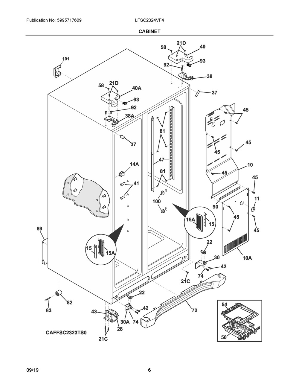 Cabinet Diagram and Parts List for LFSC2324VF4  Frigidaire Refrigerator