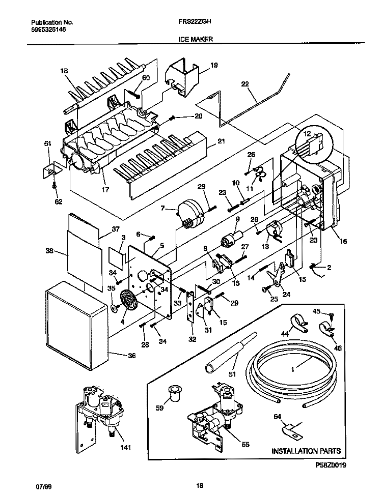 ICE MAKER Diagram and Parts List for FRS22ZGHD1  Frigidaire Refrigerator