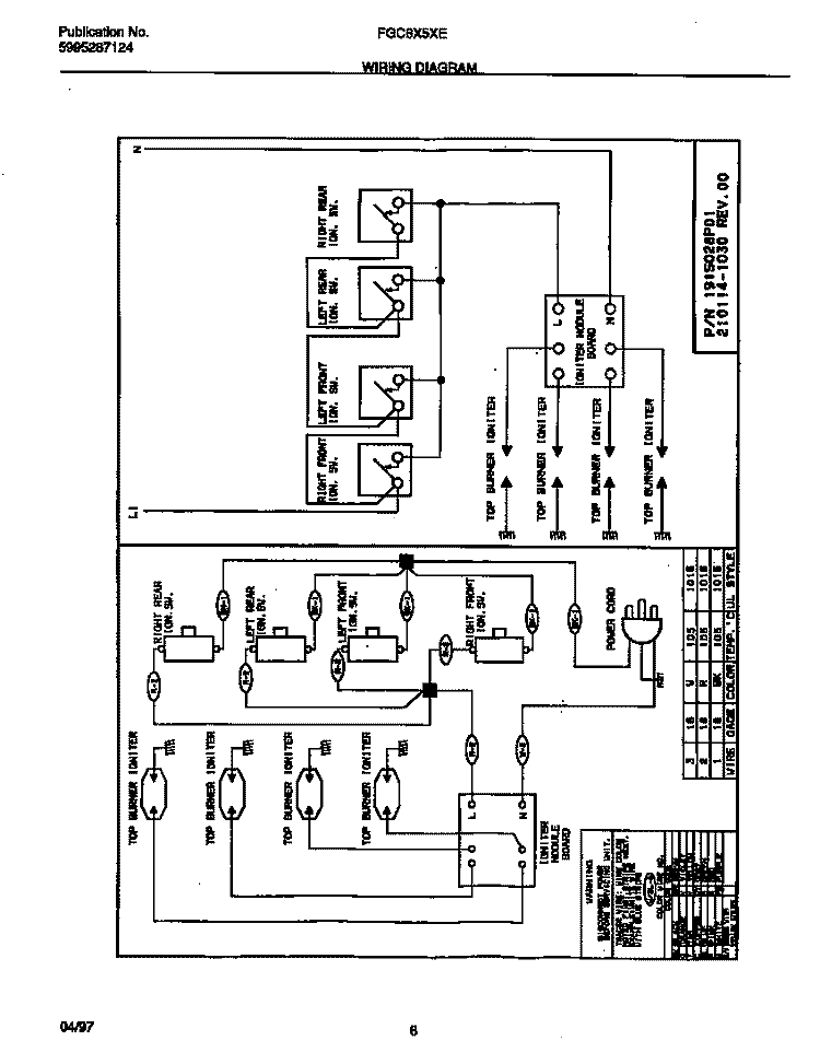 WIRING DIAGRAM Diagram and Parts List for FGC6X5XEWA  Frigidaire Cooktop