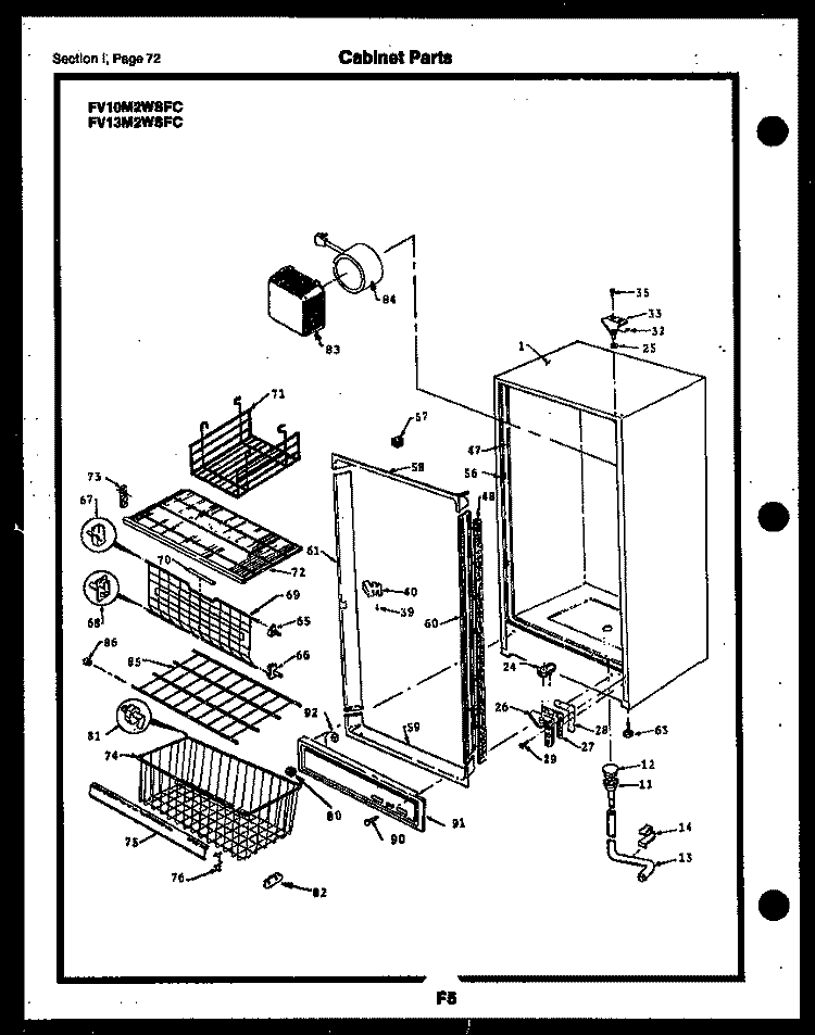 CABINET PARTS Diagram and Parts List for FV10M2WSFC  Frigidaire Freezer
