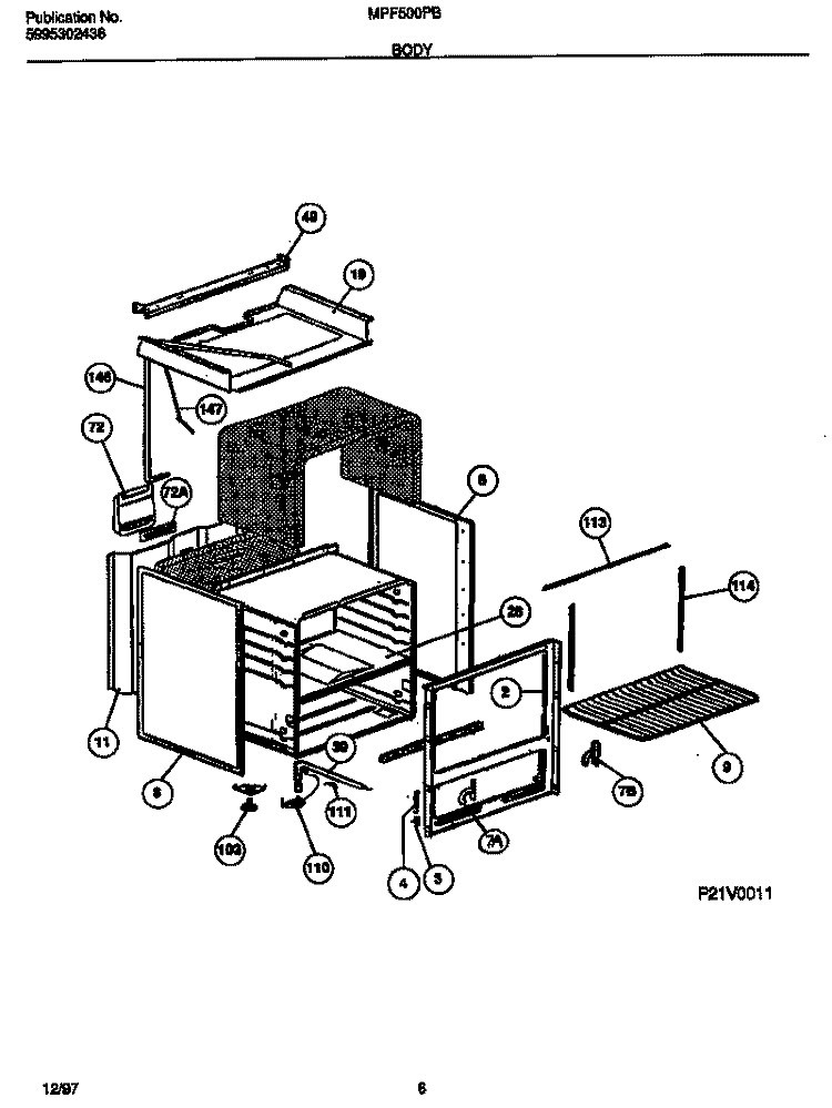 BODY Diagram and Parts List for MPF500PBWB  Frigidaire Cooktop