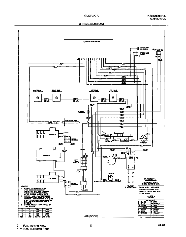 WIRING DIAGRAM Diagram and Parts List for GLGF377AQF  Frigidaire Range