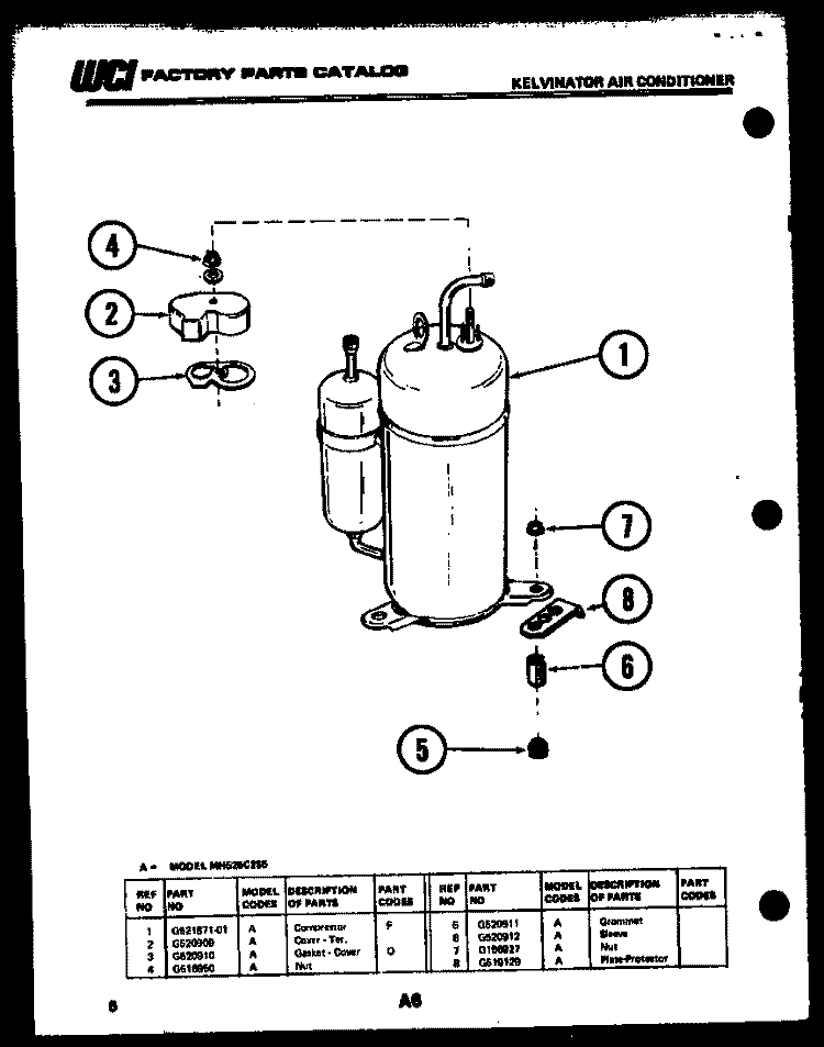COMPRESSOR Diagram and Parts List for MH525C2S5  Kelvinator Air Conditioner